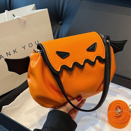 Funny Crossbody Bag Halloween Pumpkin Cartoon Shoulder Bags With Small Wings Personalized Creative Female Handbag