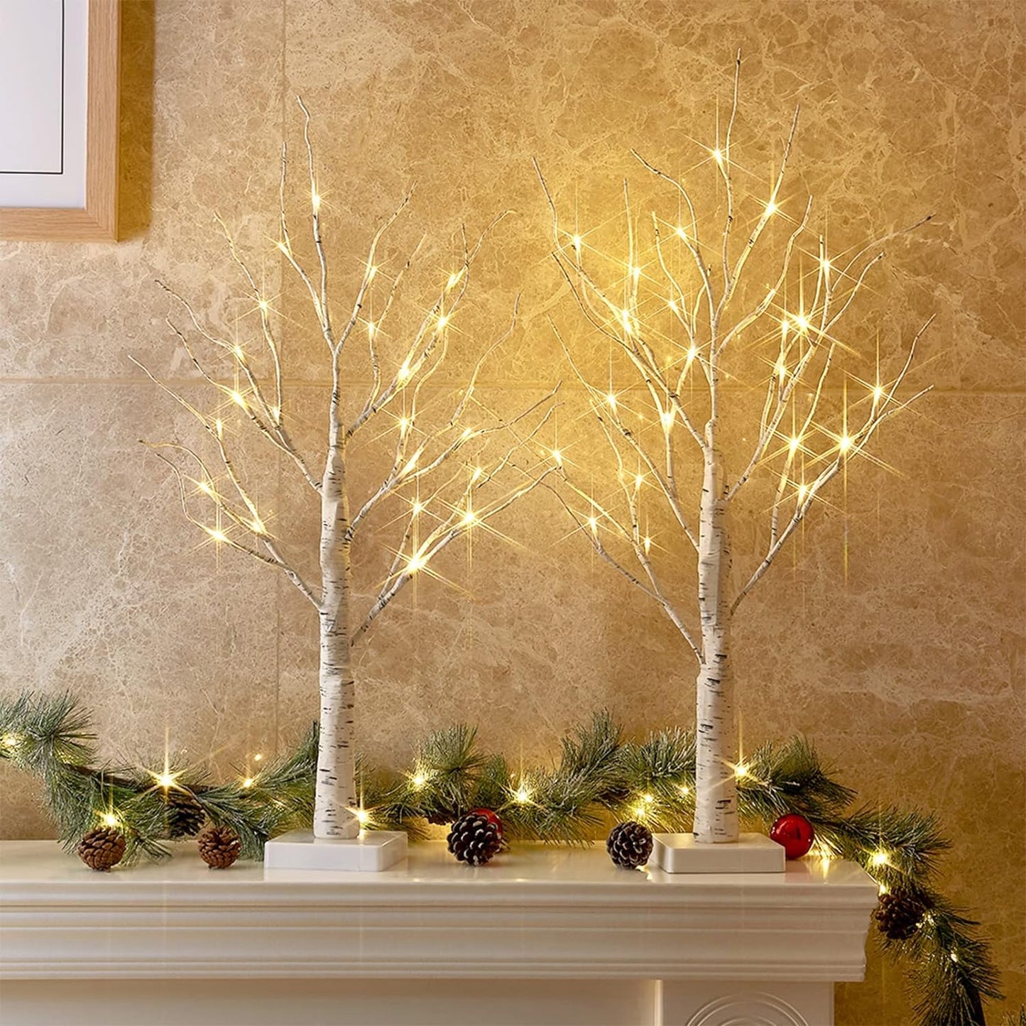 Eambrite Small Birch Twig Tree Lights Photo Display Tree With 24 Warm - 60cm/2ft