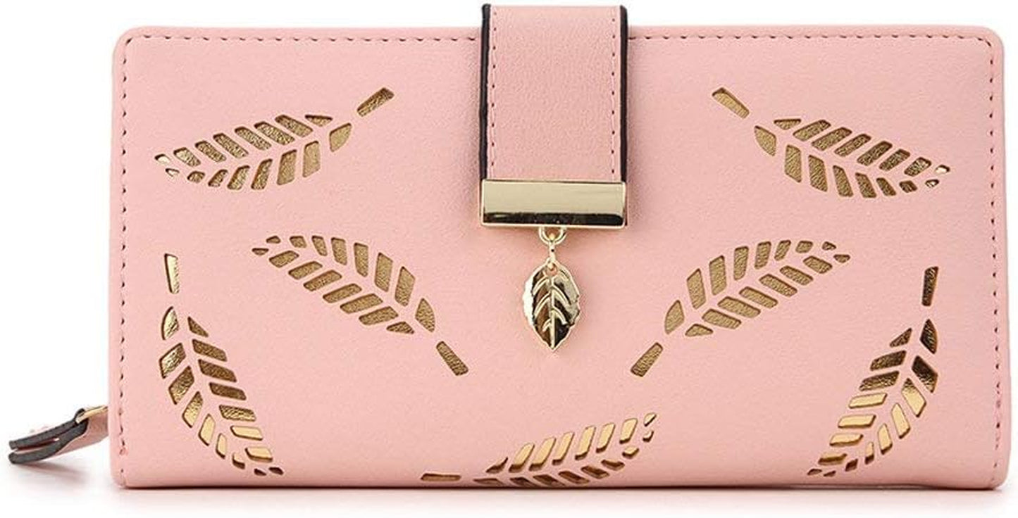 Women's Molylove Leather Multicolor Leaf Zipper Clutch Wallet Purse 