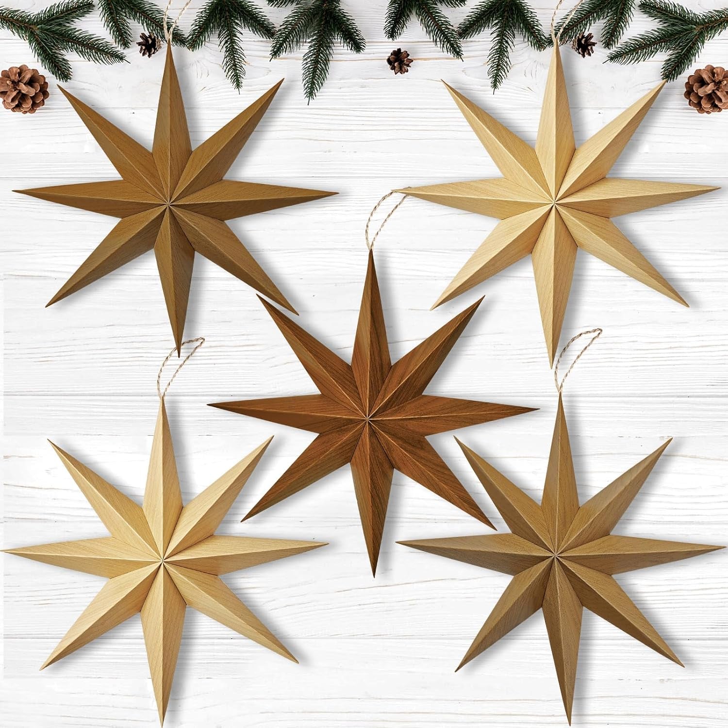 Paper Christmas Stars Hanging Lanterns Home Decoration - 3PCS 30CM 9-Pointed 