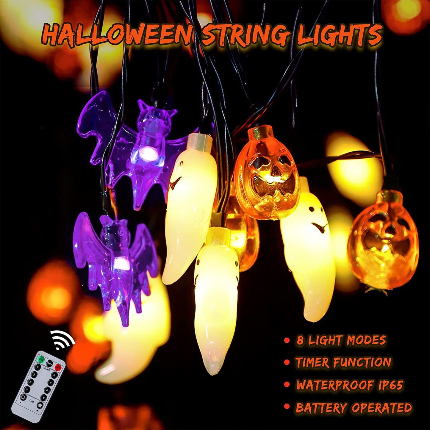 Colourful Lights String Halloween Decoration Spider Bat Ghost