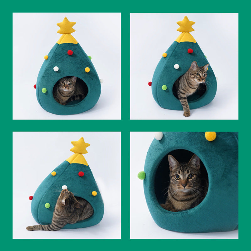 Pet Christmas Tree Cat Bed Kennel Felt