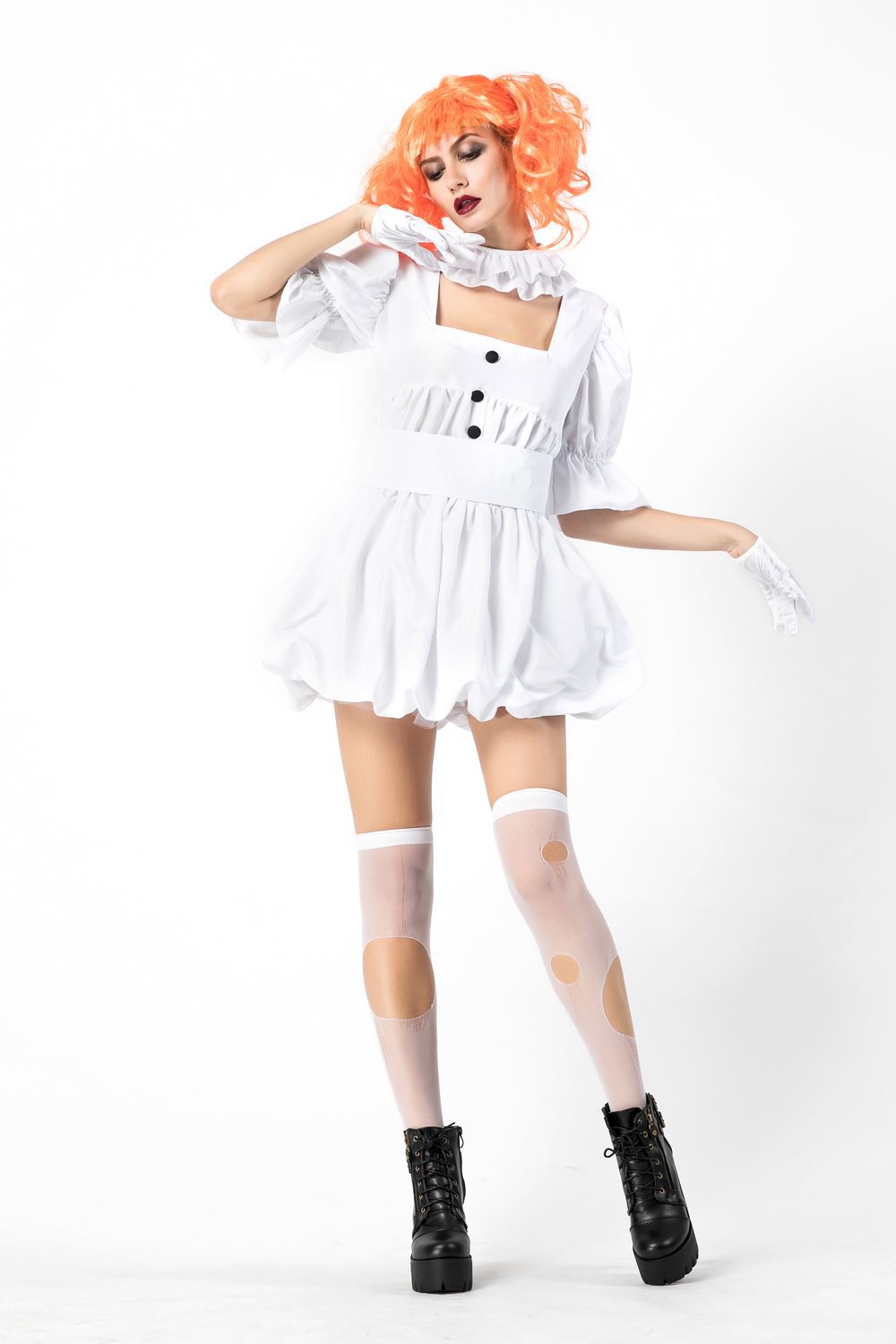 Halloween Ghost Doll Clown Cos Costume White Dress