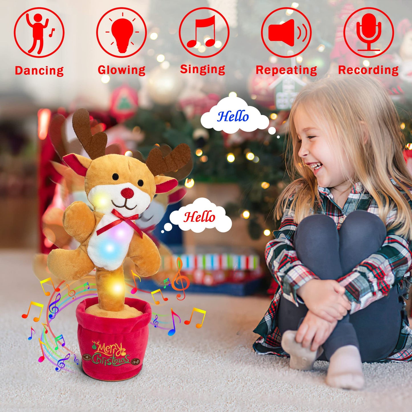 Early Education Electronic Dancing Christmas Plush Toy (Dances, Records, Glows, Sings)