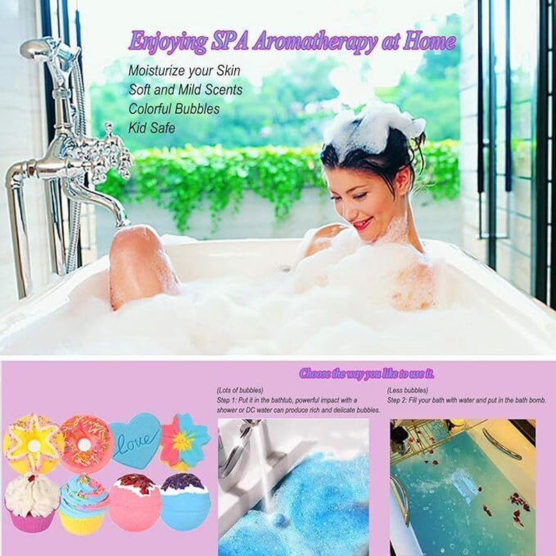 Bath Bombs,Aroma 8 Large Bath Bombs Gift Set For Women.Organic Natural