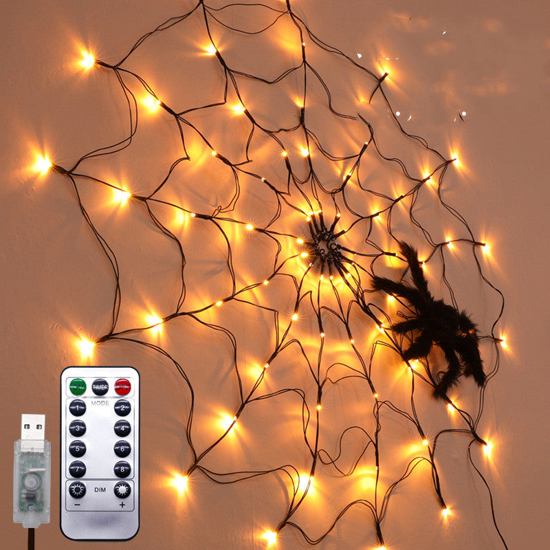 Halloween Led Spider Web String Light 5v Remote Control 8 Modes Net Mesh Decor Led Light