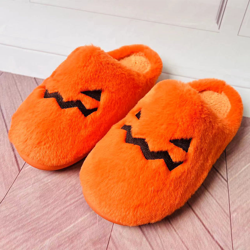 Cute Halloween Pumpkin Slippers Winter Warm Plush Bedroom Floor Home Slippers