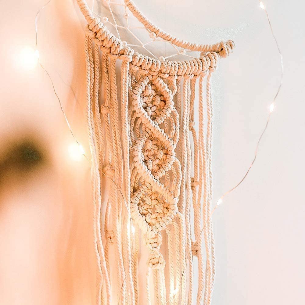 Macrame Wall Hanging LED Light Moon Dream Catcher Woven Home Decor Ornament