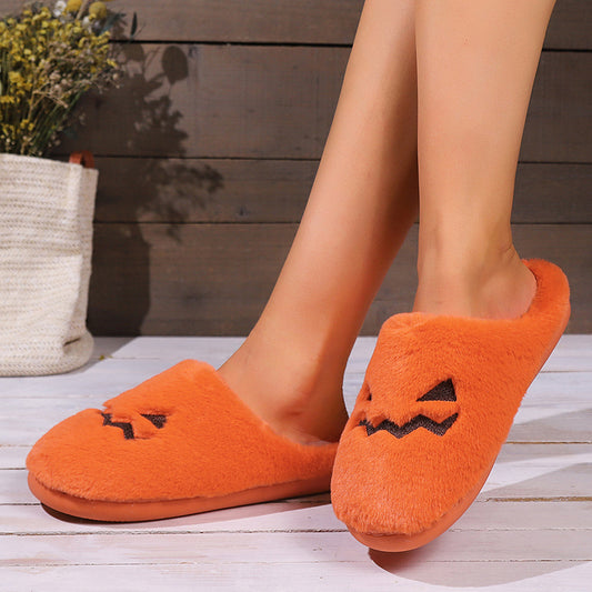 Cute Halloween Pumpkin Slippers Winter Warm Plush Bedroom Floor Home Slippers