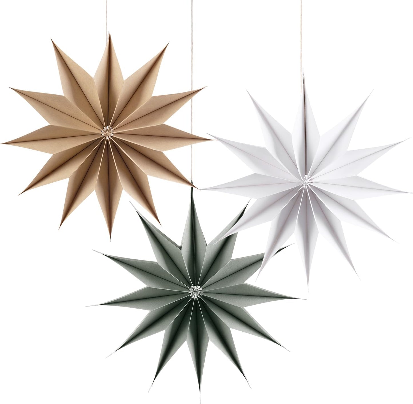 Paper Christmas Stars Hanging Lanterns Home Decoration - 3PCS 30CM 9-Pointed 