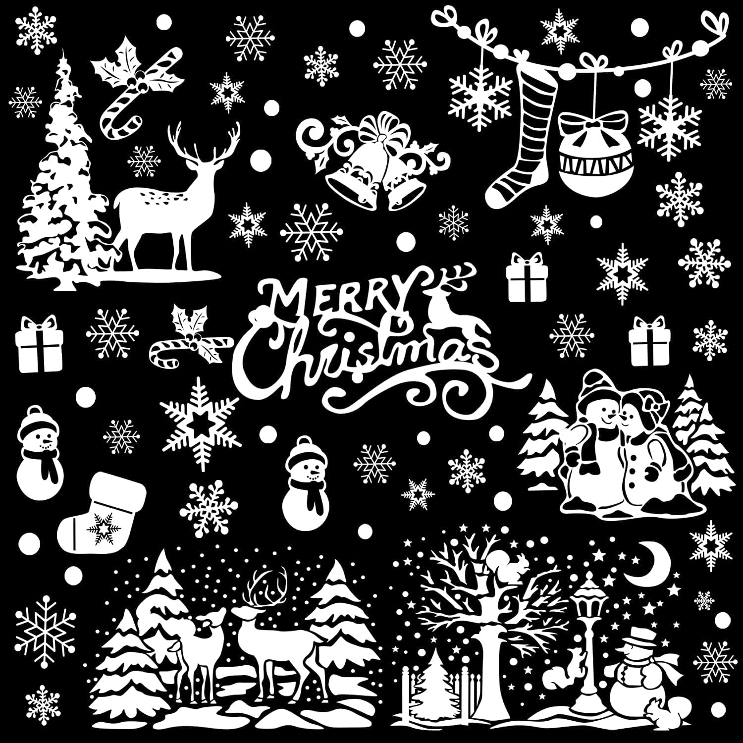 Xmas Window Clings Decoration, 141 Static Snow Flakes Stickers Merry Christmas Window Decals for Christmas Party Supplies (8 Sheets)