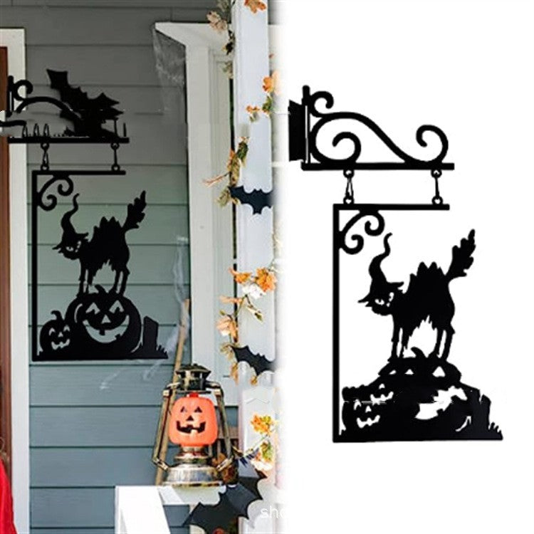 Halloween Courtyard Black Cat Witch Ghost Silhouette Metal Decorations