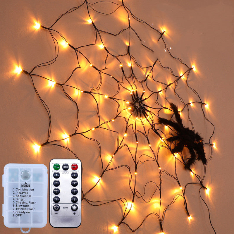 Halloween Led Spider Web String Light 5v Remote Control 8 Modes Net Mesh Decor Led Light