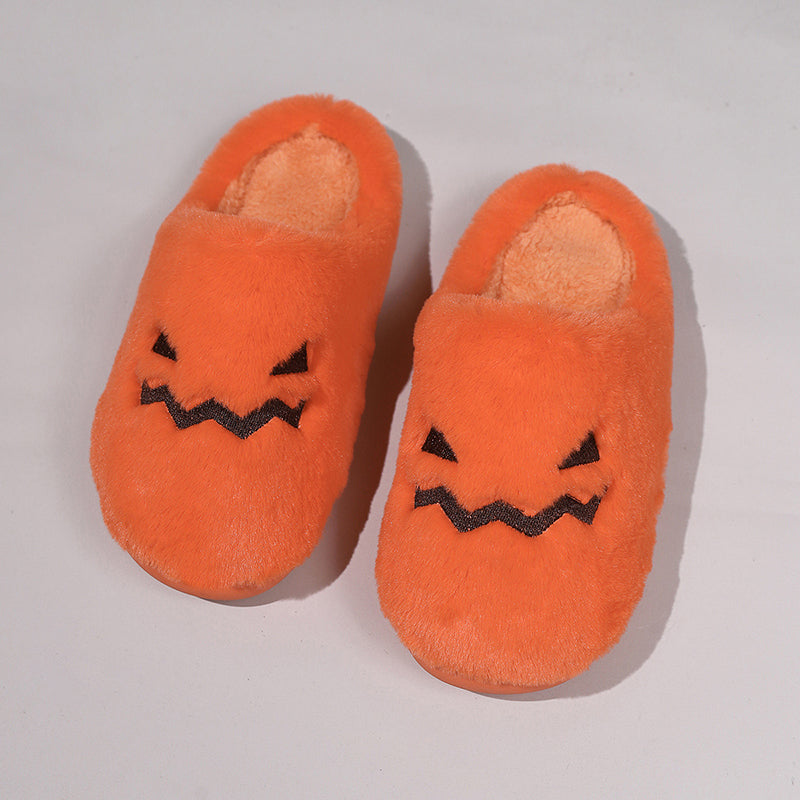 Cute Halloween Pumpkin Slippers Winter Warm Plush Bedroom Floor Home Slippers