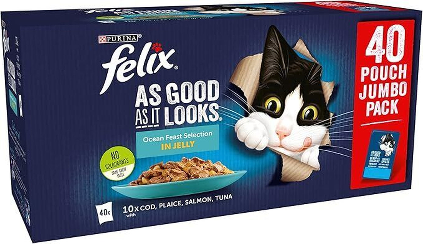 144 X 100G Felix Wet Cat Food as Good as It Looks Ocean Feasts Selection Jelly