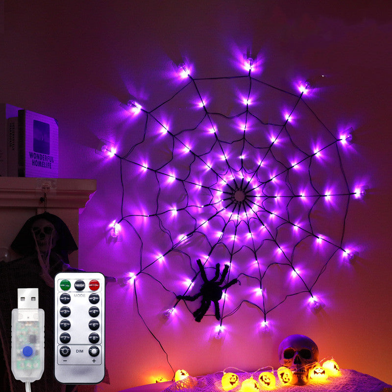 Halloween Led Spider Web String Light 5v Remote Control 8 Modes Net Mesh Decor Led Light