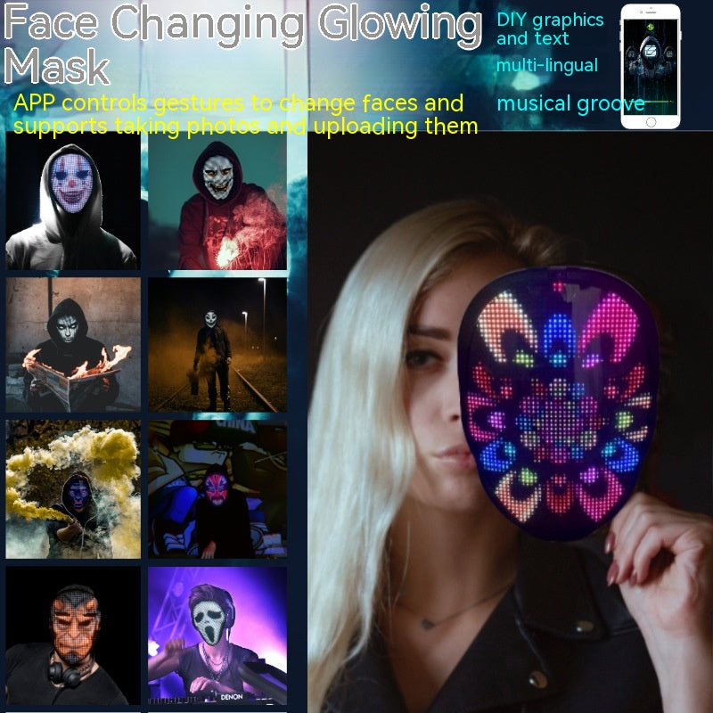 Halloween Face Masks Full Colour LED Luminous Mask Face Changing Mask Party Bar Props