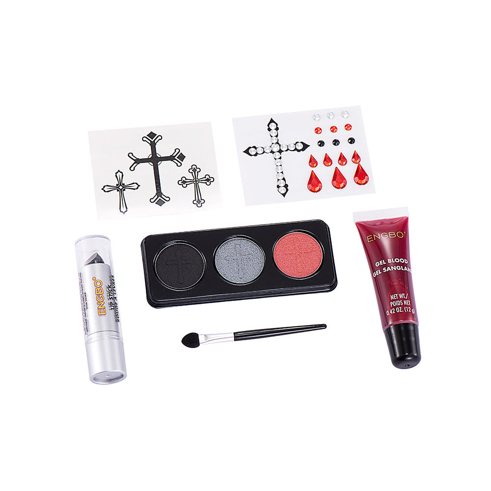 Halloween Dressing Cosmetics Cross-border Black Lipstick Smoky Makeup Plasma Stickers Halloween Painted Set