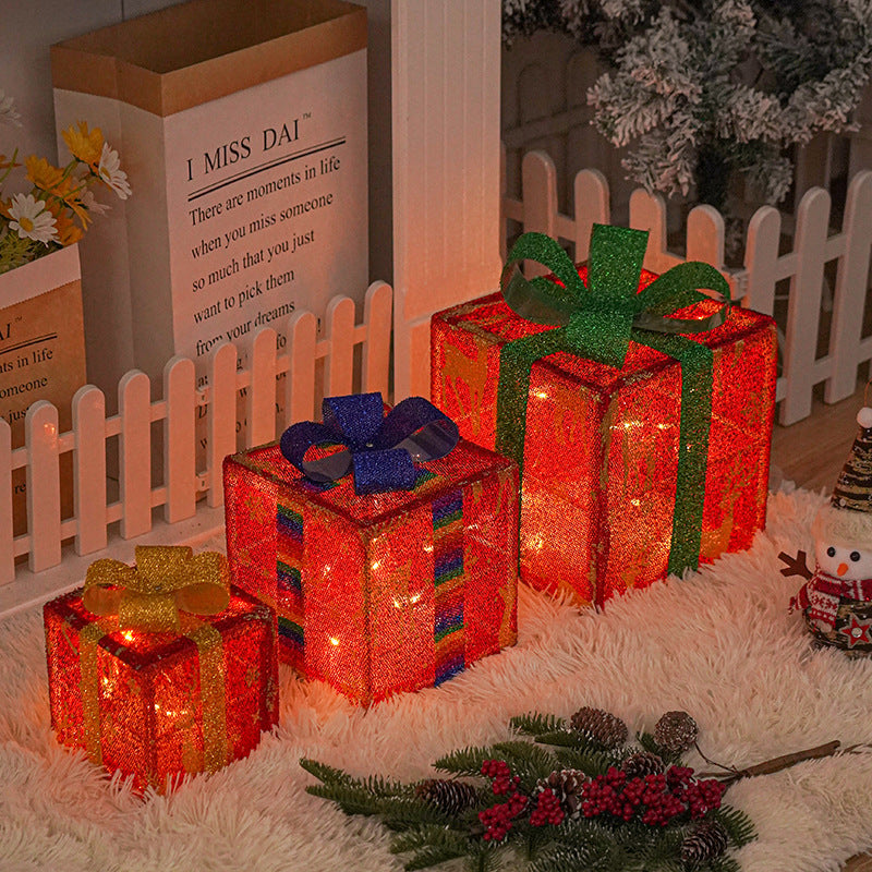 Lighted Up Outdoor Luminous Christmas Gift Box Decorations With Bow