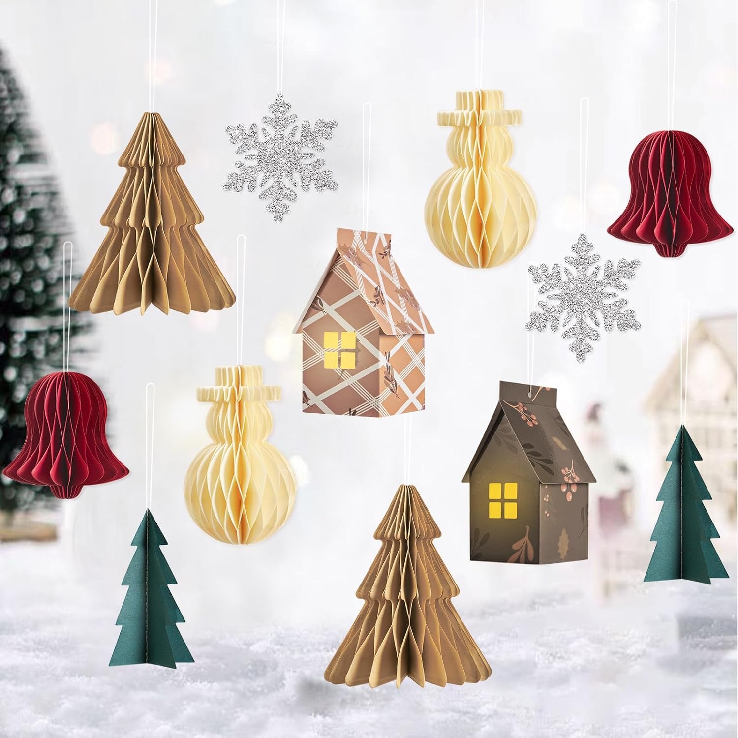 Paper Christmas Stars Hanging Lanterns Home Decoration - 3PCS 30CM 9-Pointed 