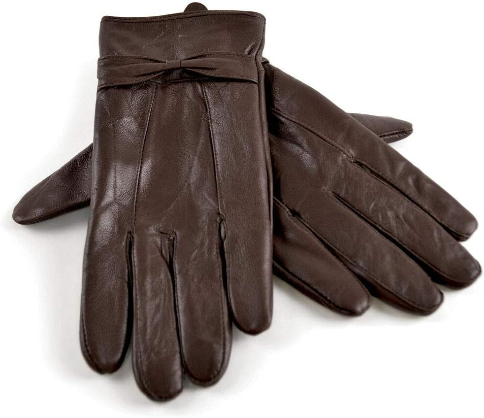 Women's Leather Lined Warm Winter Gloves Fleece Thermal Driving S/M M/L