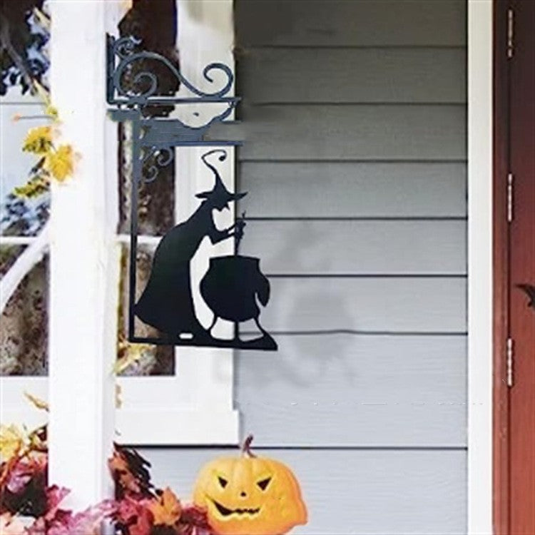 Halloween Courtyard Black Cat Witch Ghost Silhouette Metal Decorations