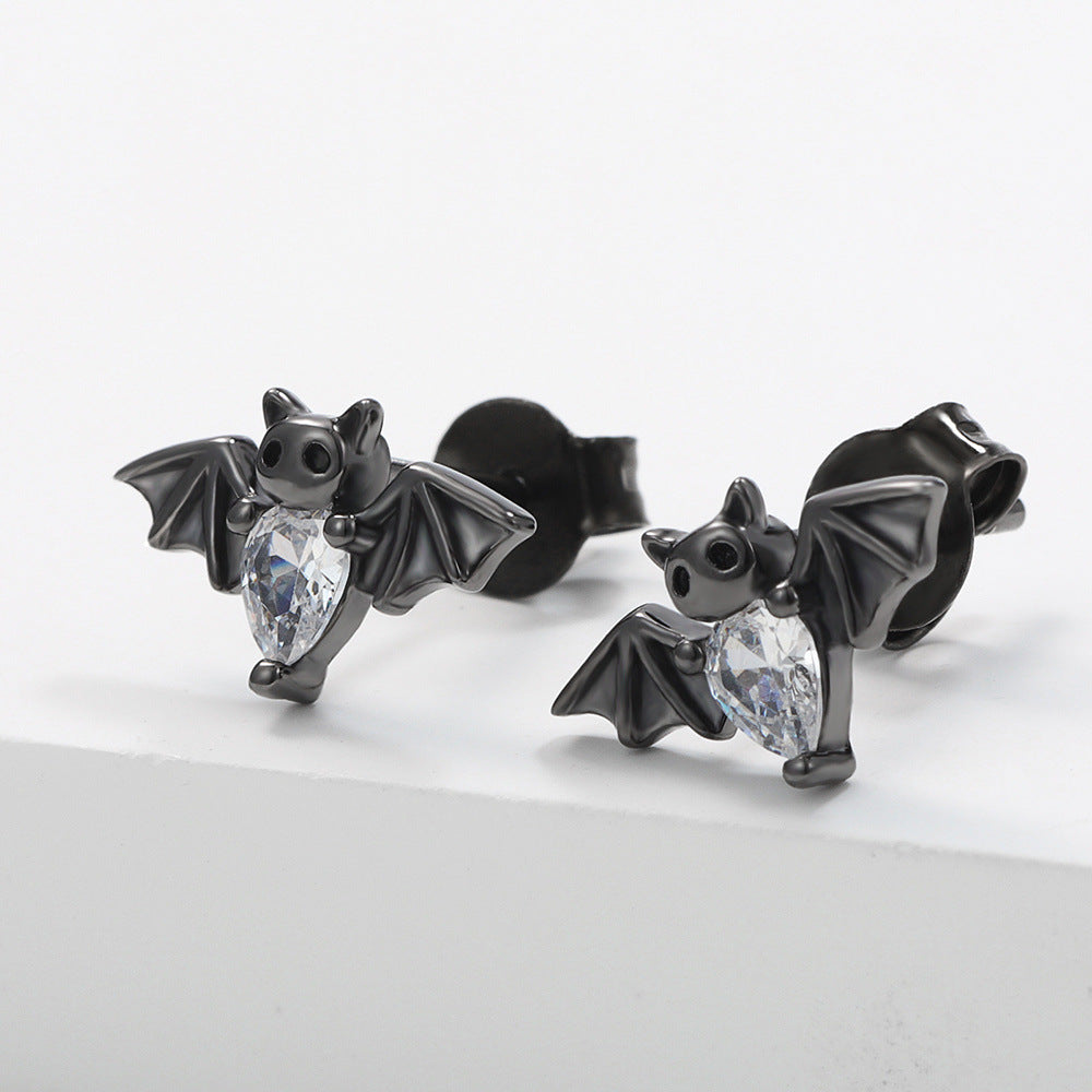 Black Vampire Gothic Bat Stud Earrings European And American Halloween Accessories