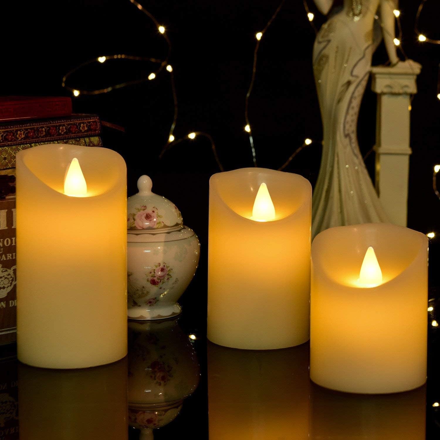 Biyanuo LED Flameless Candles 4" 5" 6" Real Wax Battery Candle Pillars