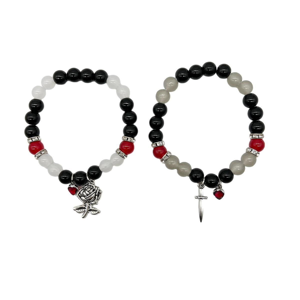 Halloween Couple Bracelet Red And Black Beaded