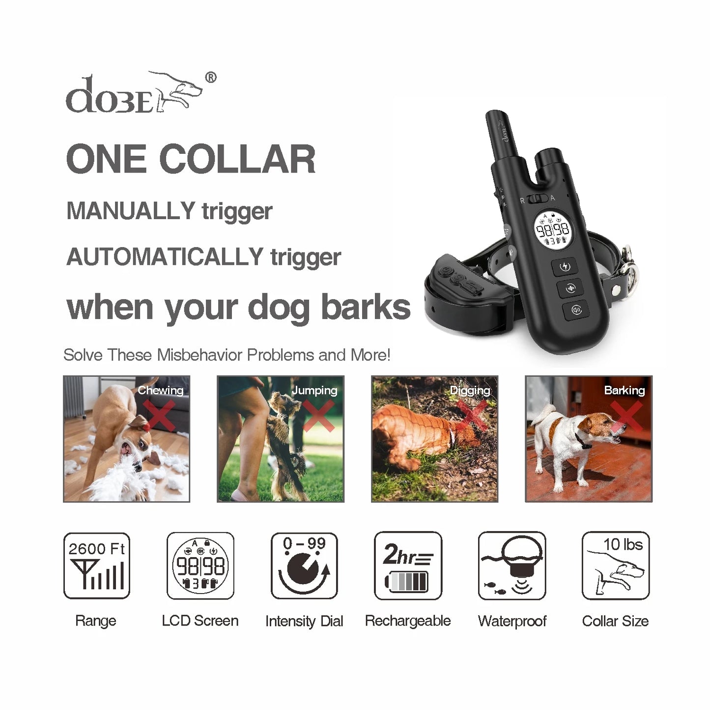 Remote Dog Training Bark Collar Dog Electric Rechargeable Waterproof No Bark Control Collar Stop Barks with 800M Pet Trainer