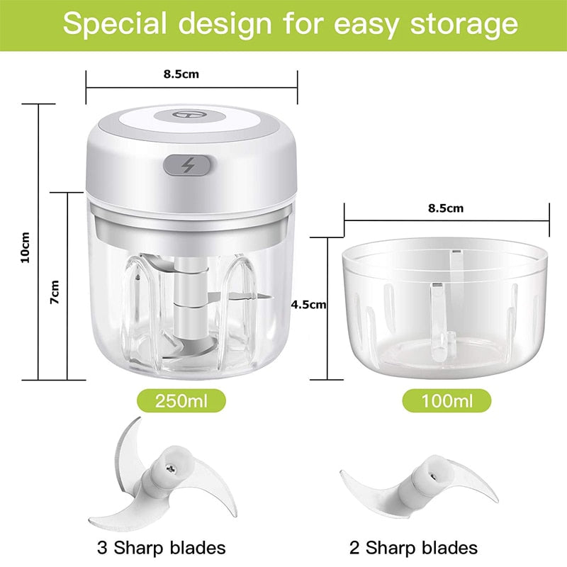 100/250ML Powerful Mini Electric Garlic/Vegetable Chopper Blender