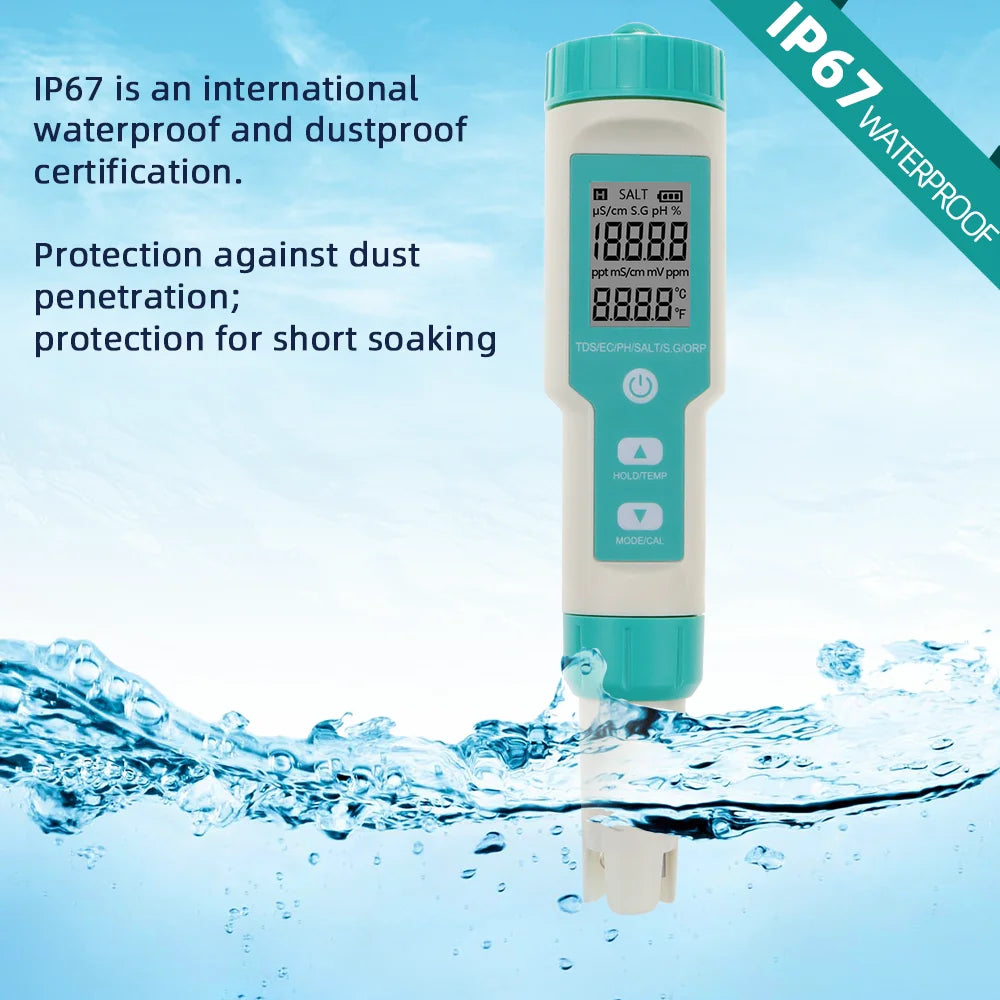 COM-600 7 in 1 PH TDS EC ORP Salinity  S. G Temp Meter Water Quality Tester