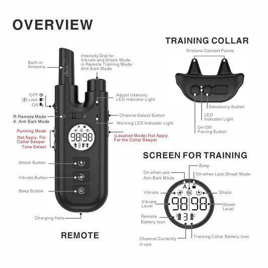 Remote Dog Training Bark Collar Dog Electric Rechargeable Waterproof No Bark Control Collar Stop Barks with 800M Pet Trainer