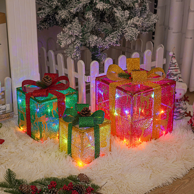 Lighted Up Outdoor Luminous Christmas Gift Box Decorations With Bow