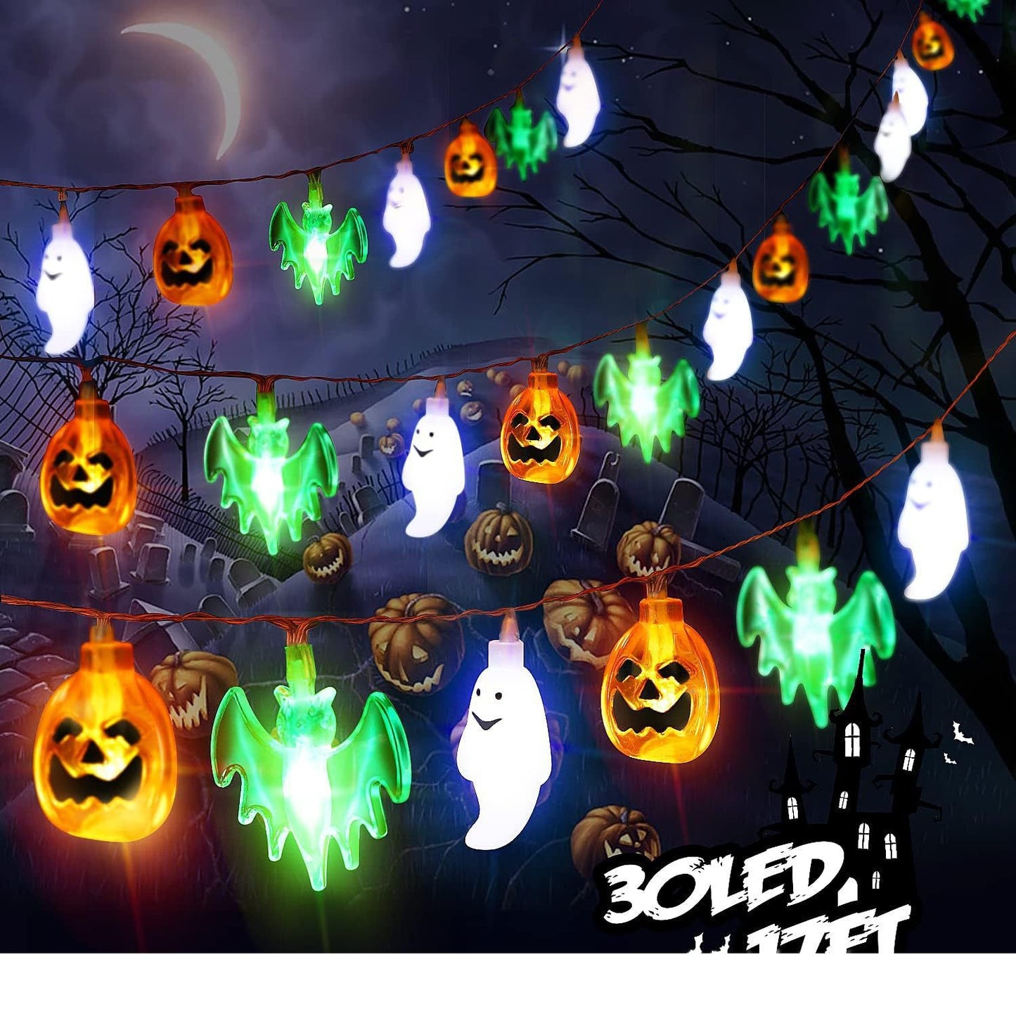 Colourful Lights String Halloween Decoration Spider Bat Ghost