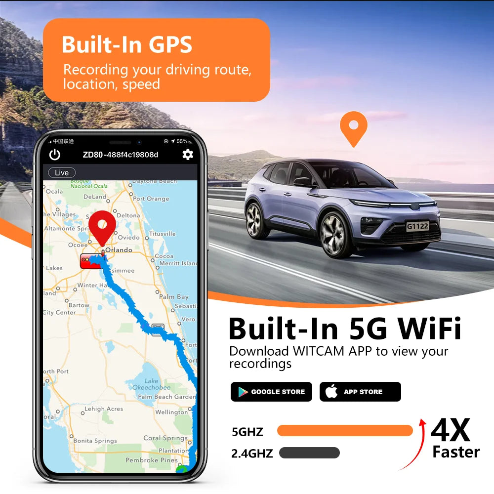 ZD80 4K Dash Cam (Three-Lens) with Built-In GPS