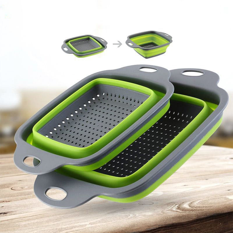 Square Collapsible Colander Silicone Kitchen Food Vegetable Fruit Strainer