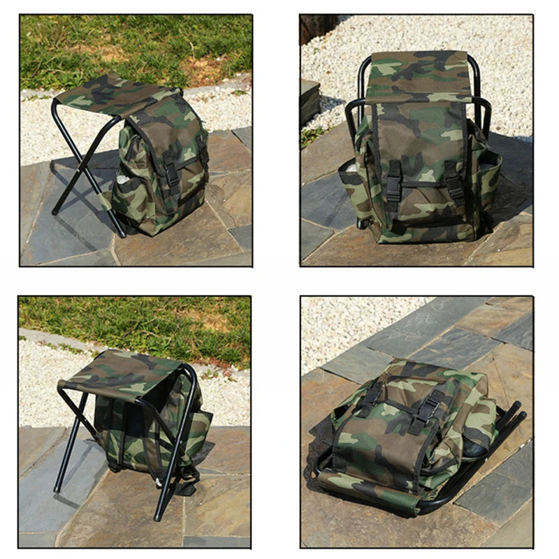 Portable Camping Cooling Backpack with Folding Chair Seat Stool