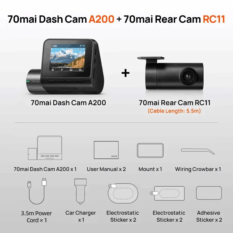 Dash Cam A200 Dual-Channel Recording (1080P)