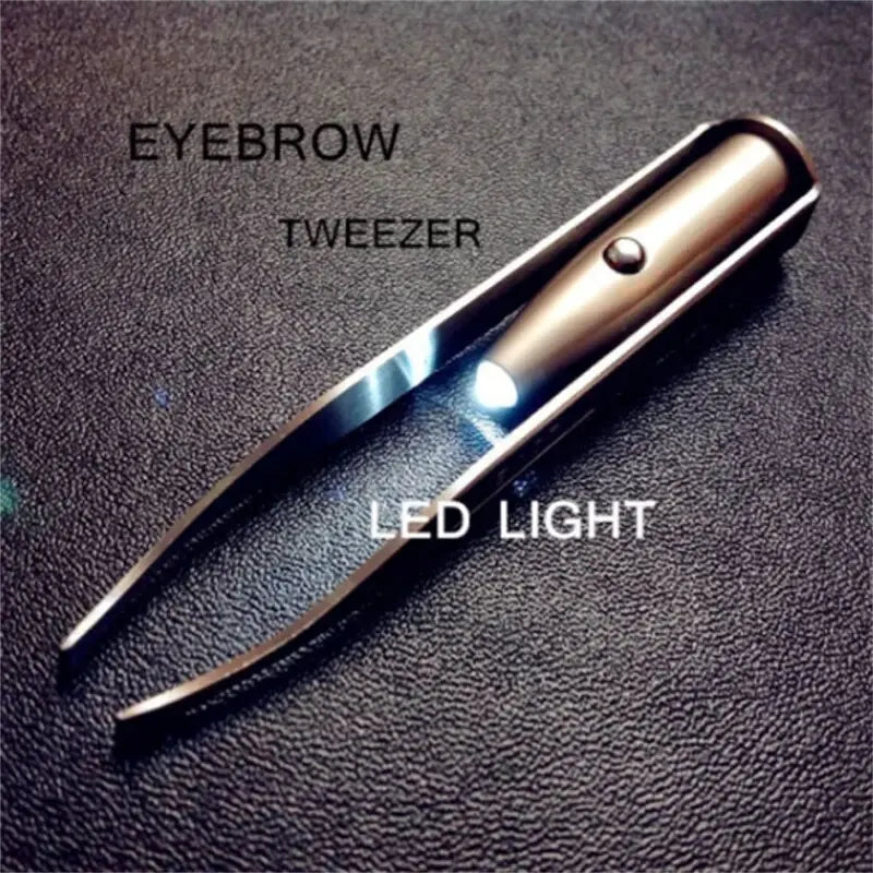 Stainless Steel Precision Eyebrow Tweezers with LED Light