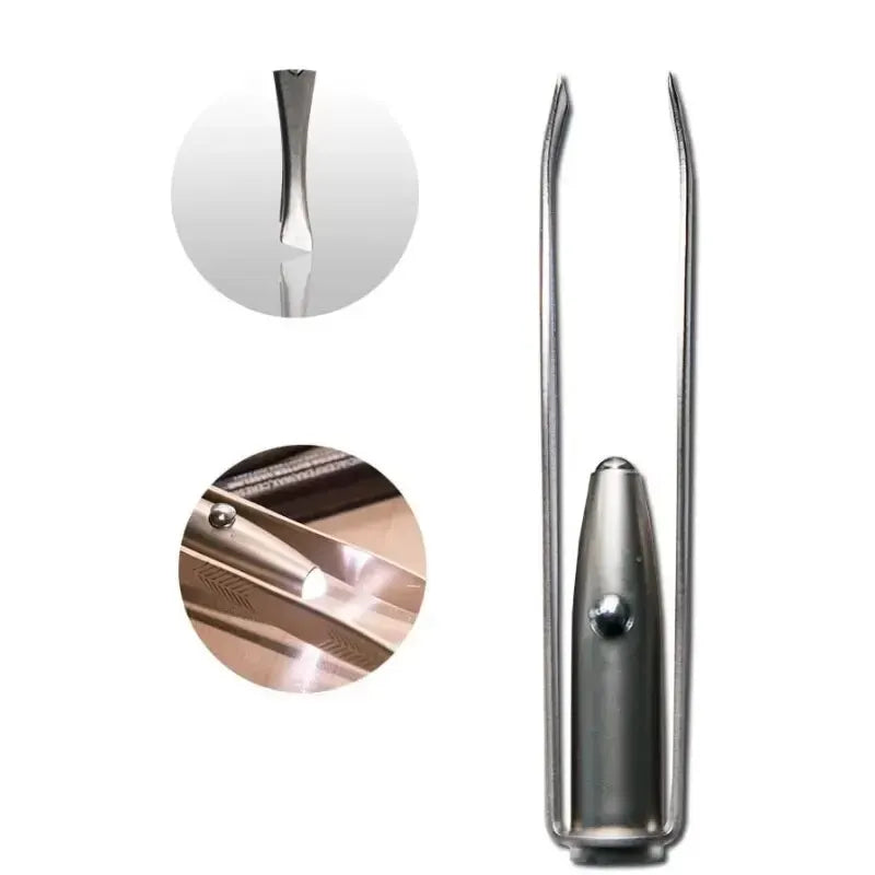 Stainless Steel Precision Eyebrow Tweezers with LED Light