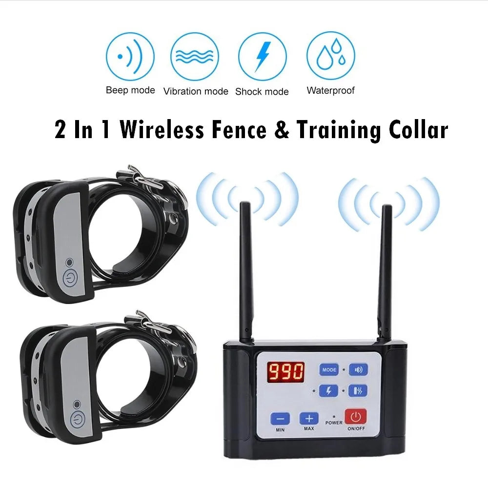 990 Yards 2-in-1 Wireless Pet Dog Fence and Remote Training Collar