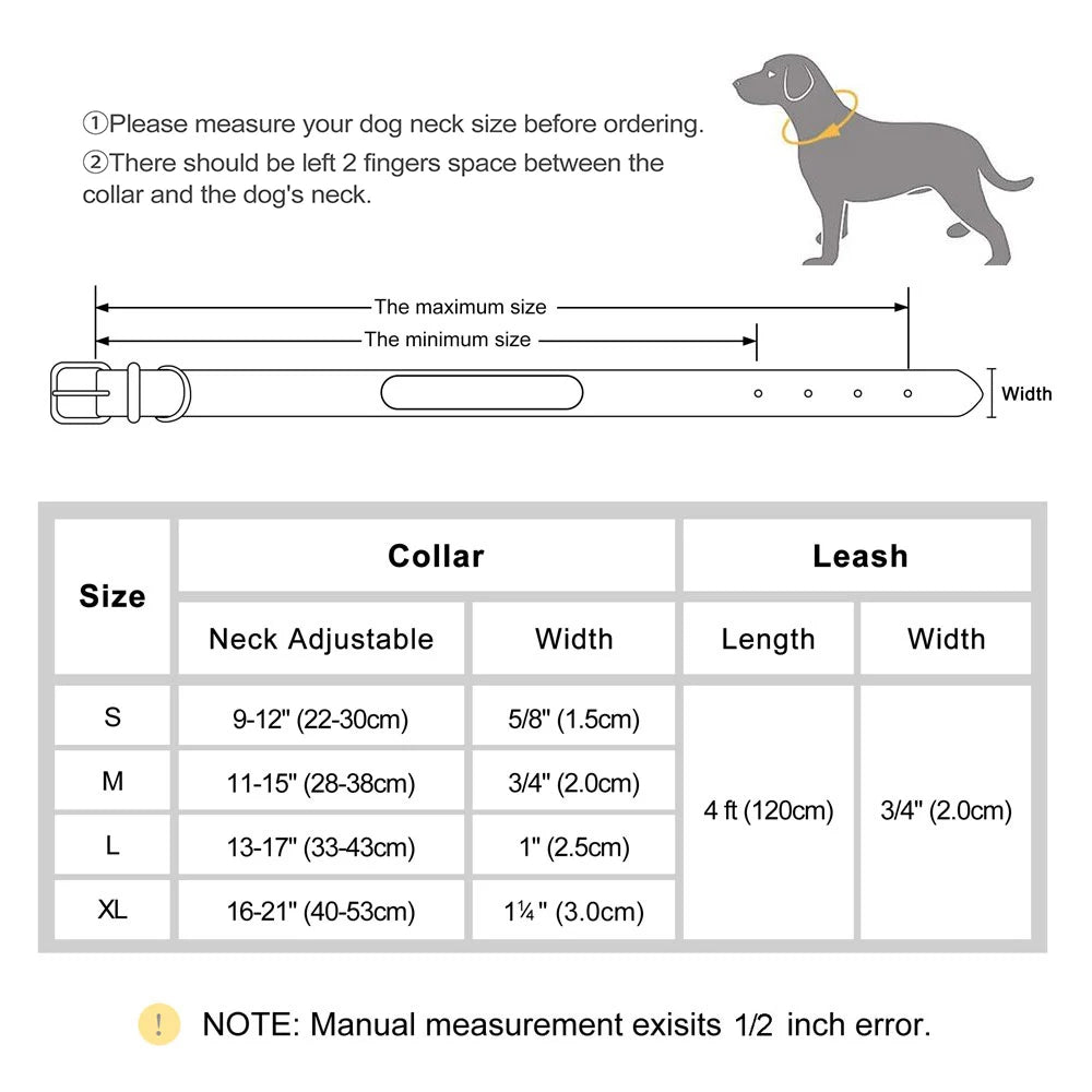 Personalised PU Leather Dog Collar and Leash Set with Custom ID Nameplate