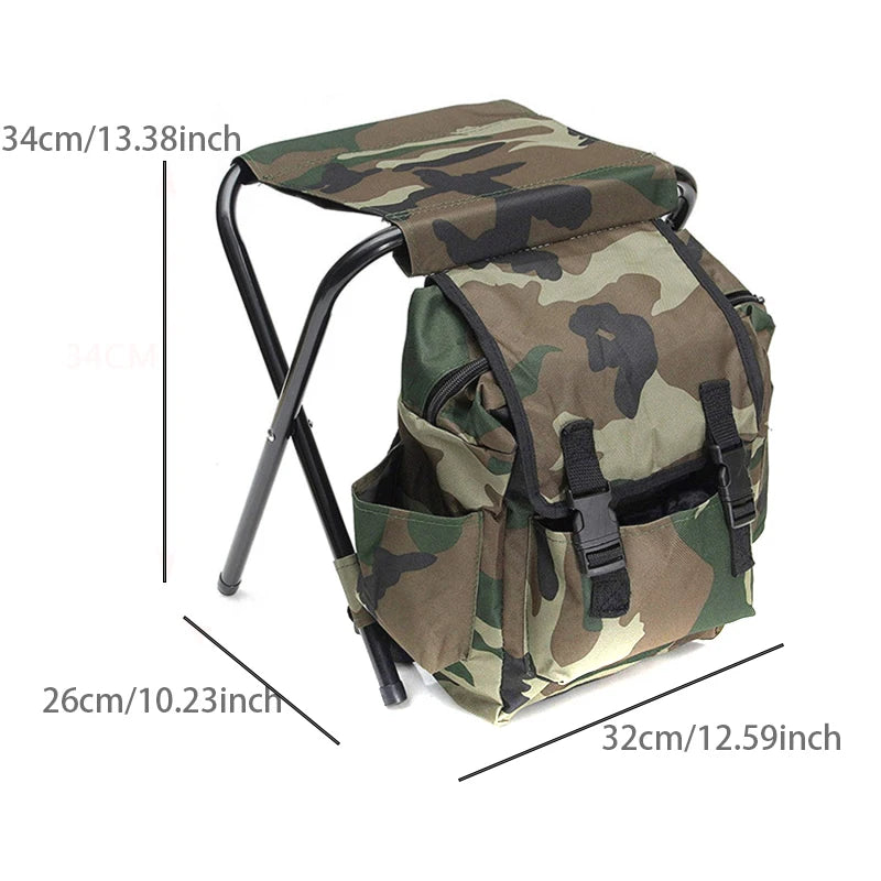 Portable Camping Cooling Backpack with Folding Chair Seat Stool