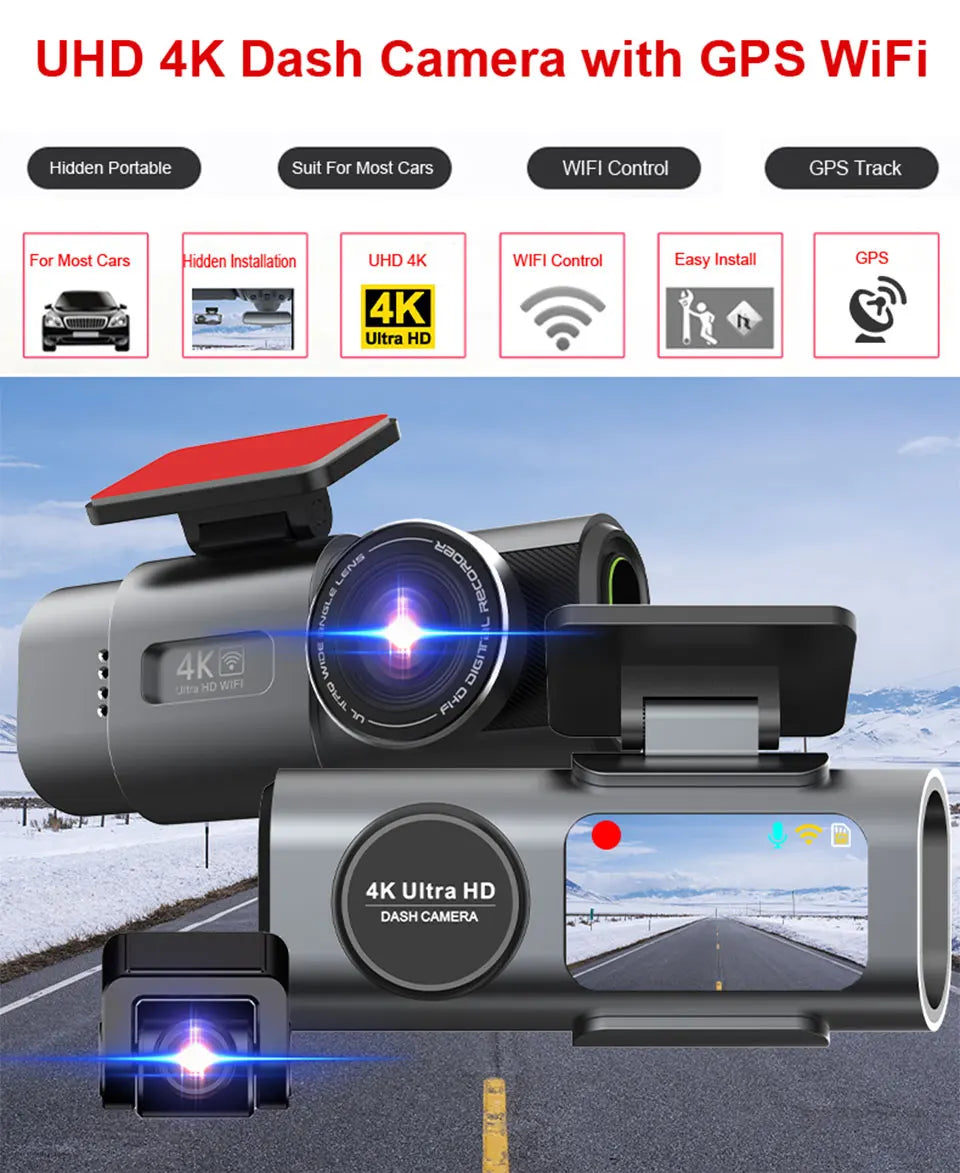 Dash Cam Dual Lens 4K UHD Recording Car Camera DVR