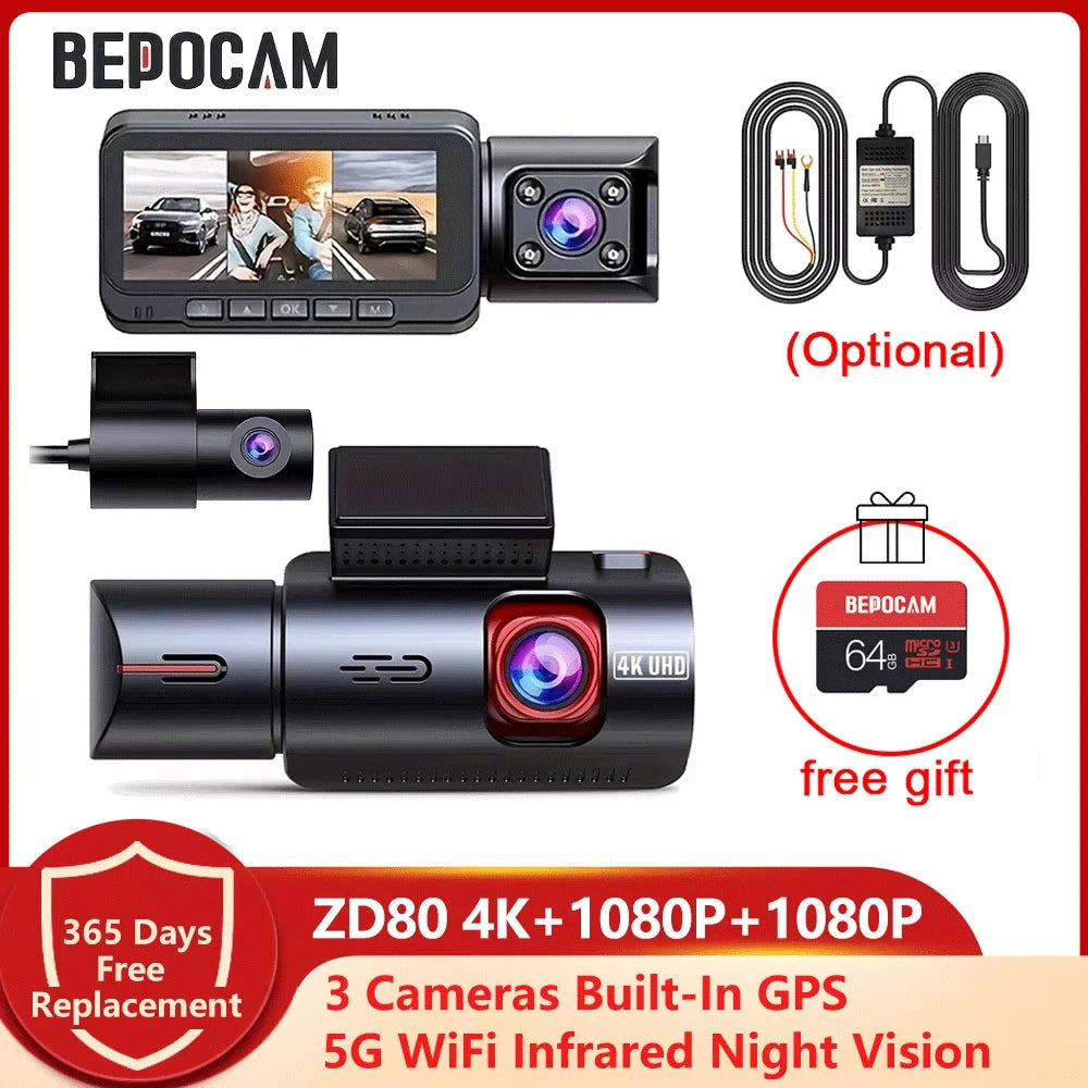 ZD80 4K Dash Cam (Three-Lens) with Built-In GPS