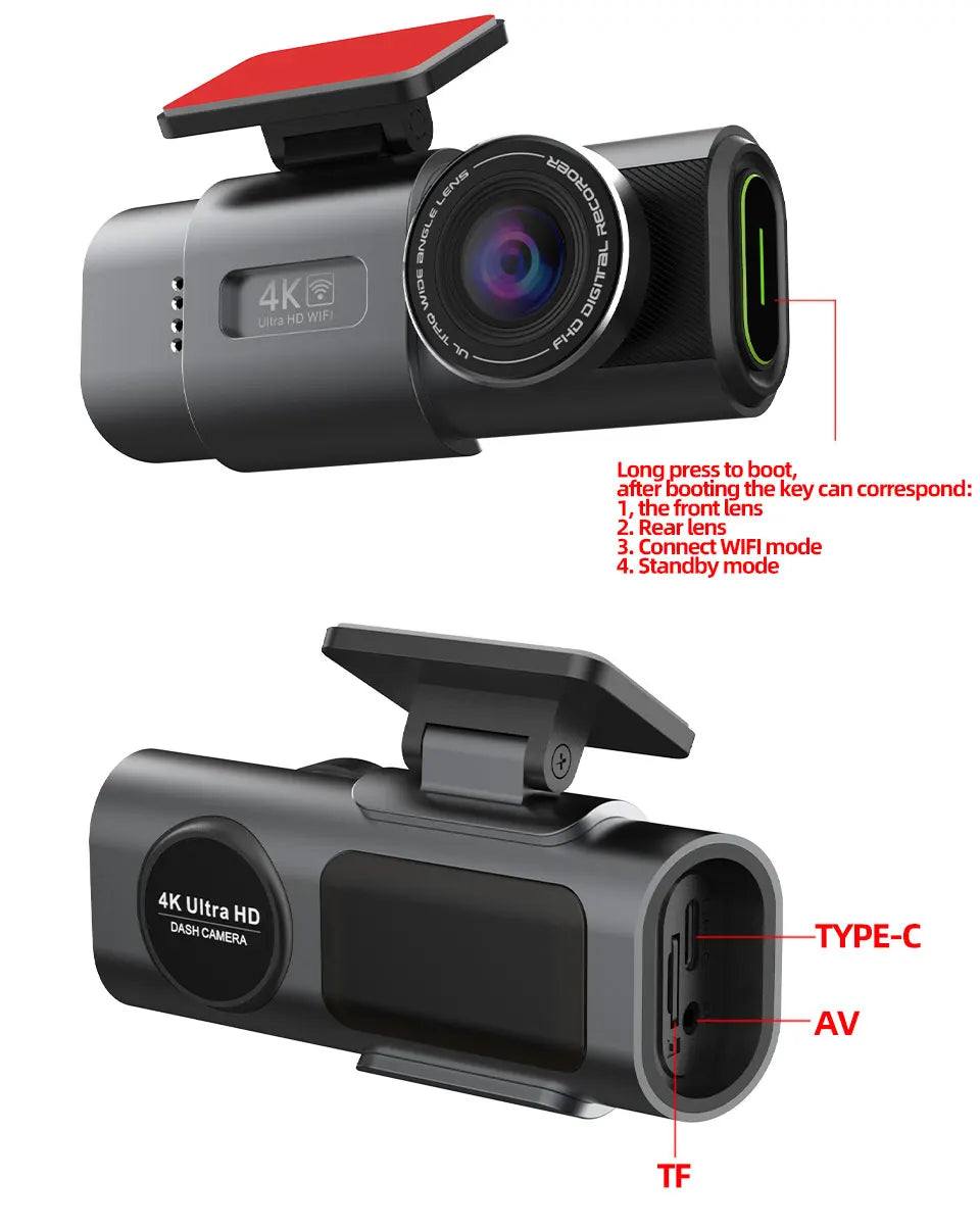 Dash Cam Dual Lens 4K UHD Recording Car Camera DVR