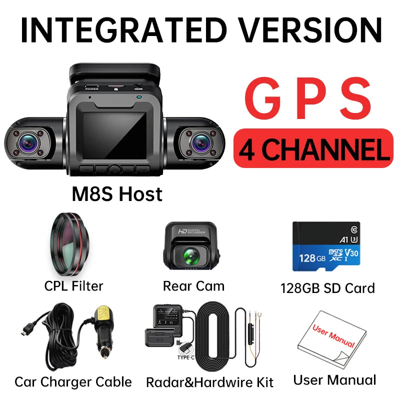 360 M8S 4-Channel Full HD Dash Cam (4×1080P) – Wi-Fi, GPS, 24H Radar Parking Monitor