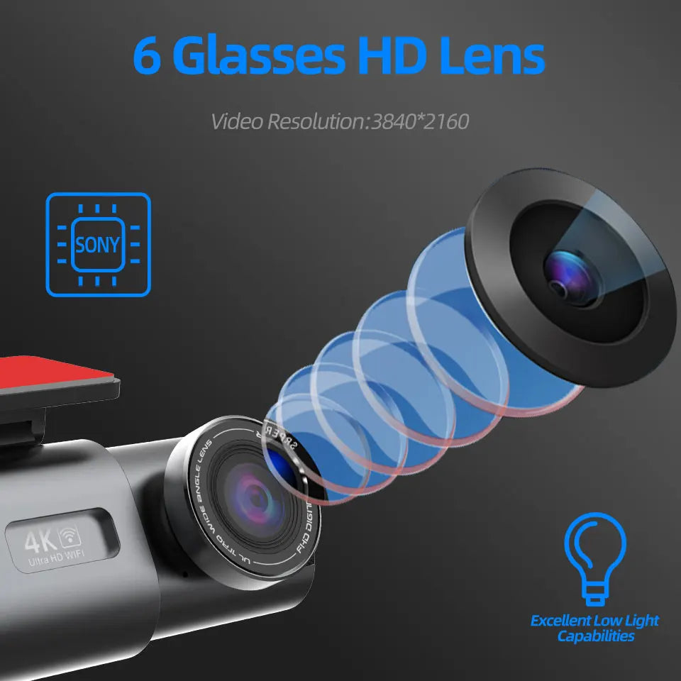 Dash Cam Dual Lens 4K UHD Recording Car Camera DVR