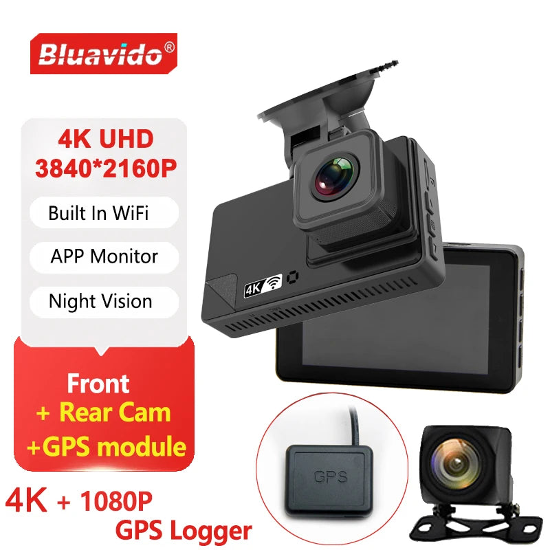 4K Ultra HD Dash Cam Car DVR Dual Camera 4K + 1080P Video Recording